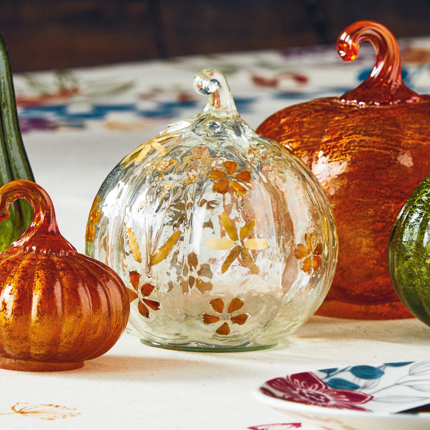 Glass Floral Pumpkin Decor