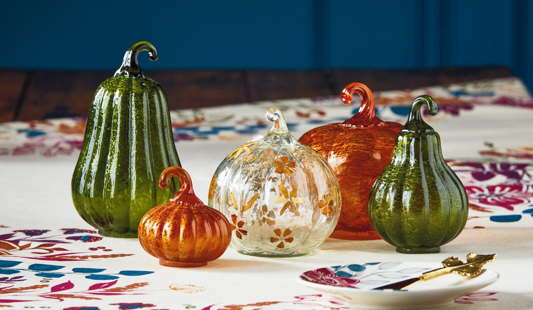 Glass Floral Pumpkin Decor