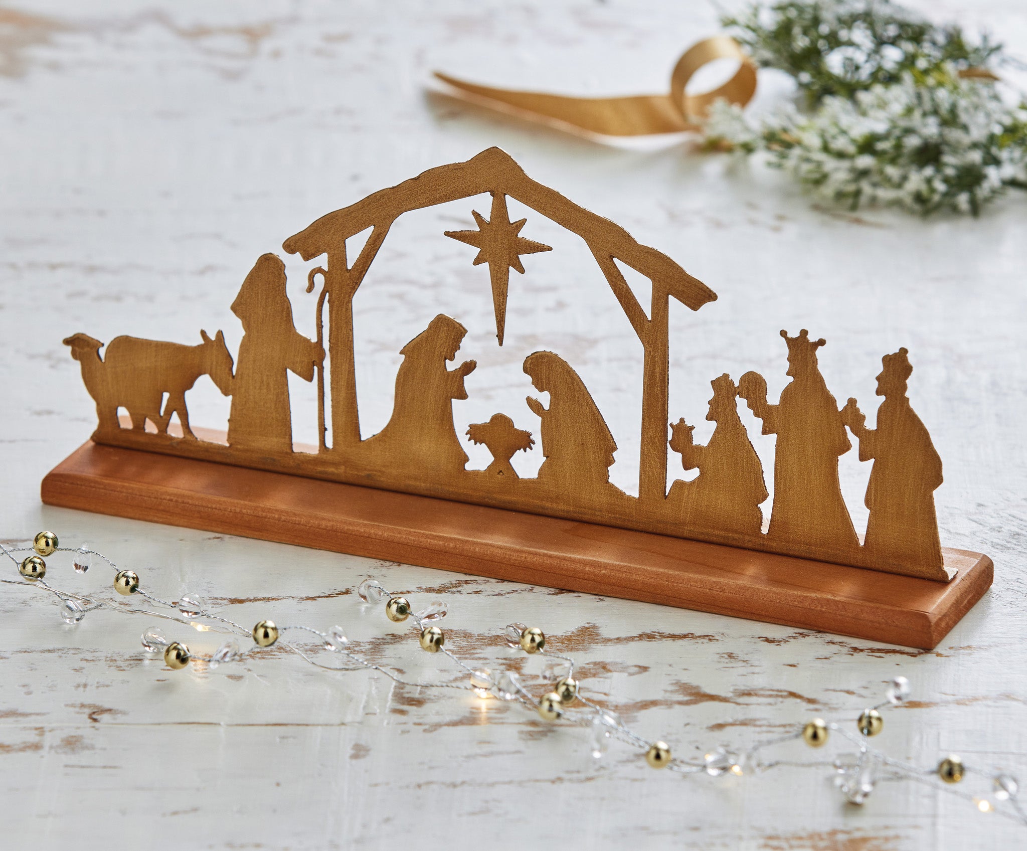 Wood And Metal Nativity Scene Decor