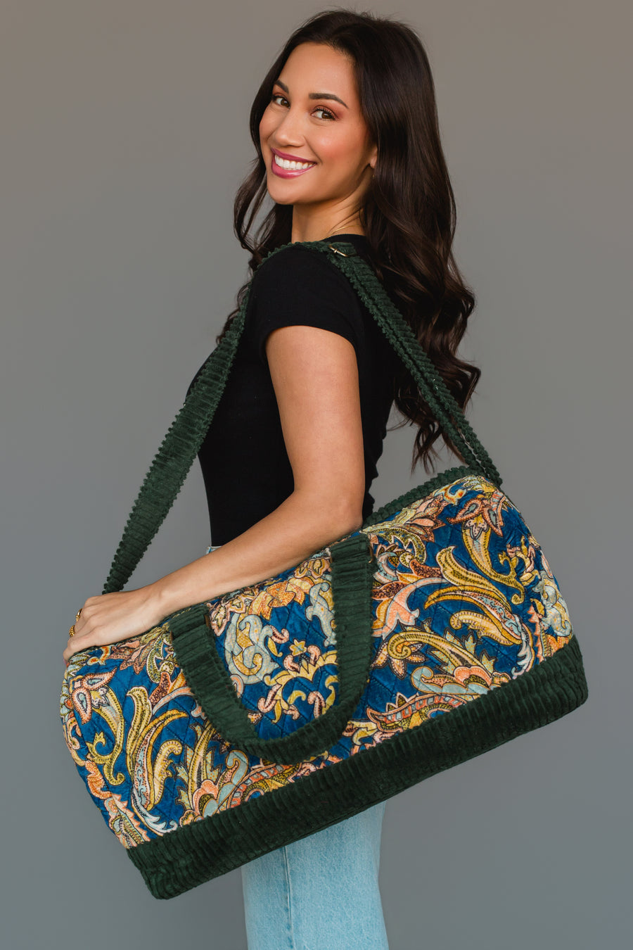 Green & Multicolored Patterned Duffel