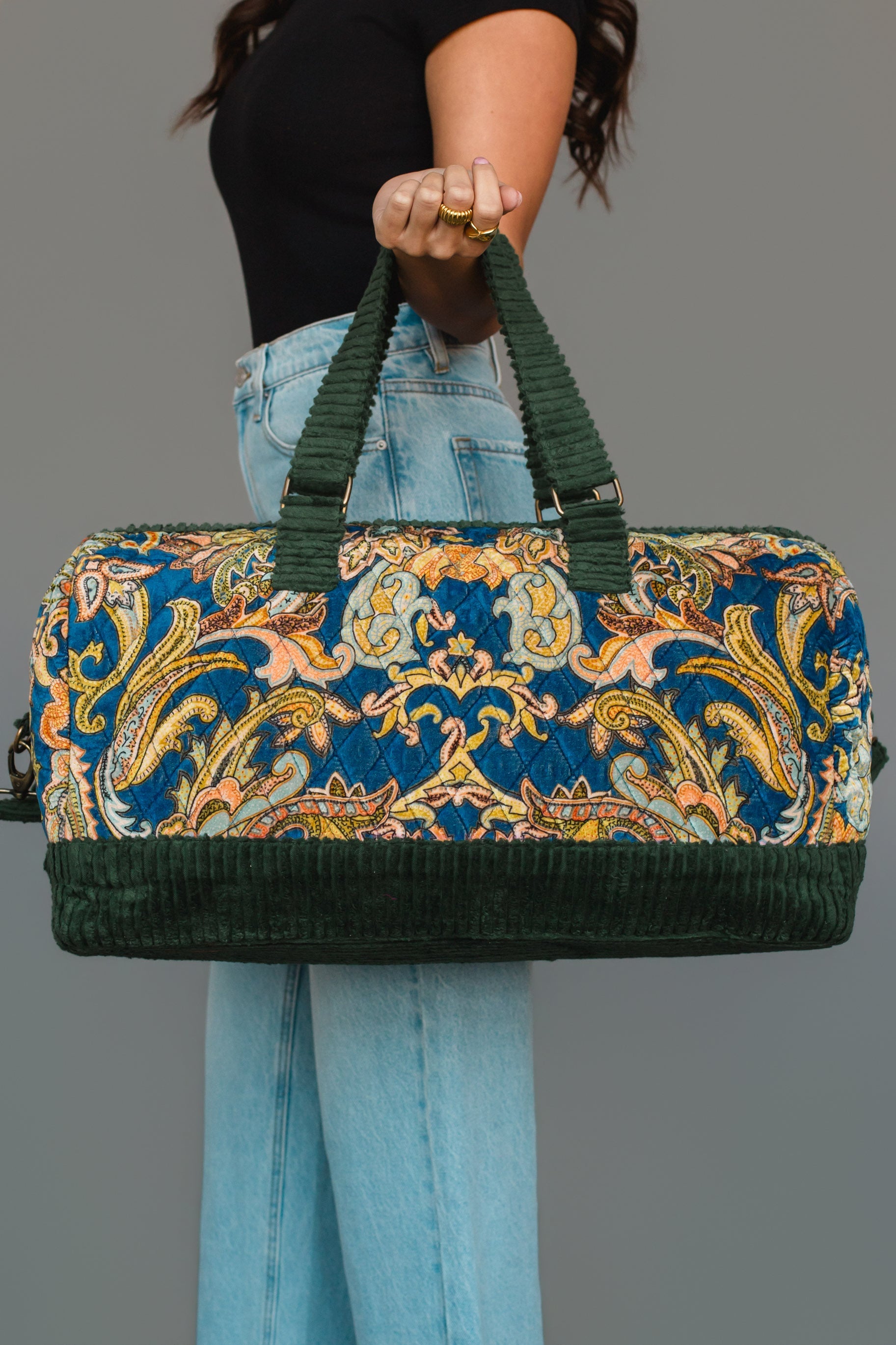 Green & Multicolored Patterned Duffel