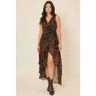 Sleeveless Floral Wrap Highlow Surplice Midi Dress