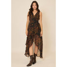 Sleeveless Floral Wrap Highlow Surplice Midi Dress