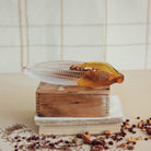 Hand-Painted Glass Corn Shaped Dish, Amber Color & Clear