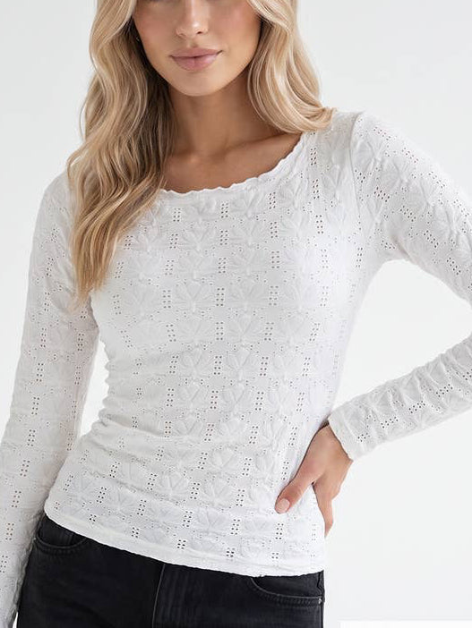 NS8535-  Floral Pointelle Lettuce Edge Top