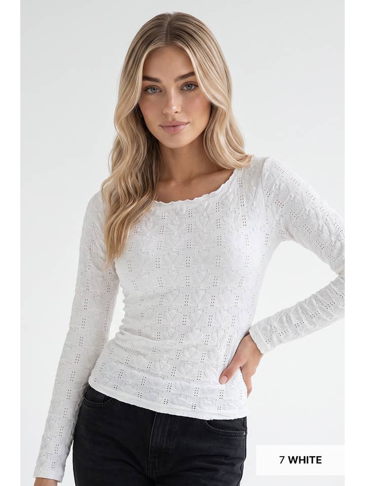NS8535-  Floral Pointelle Lettuce Edge Top