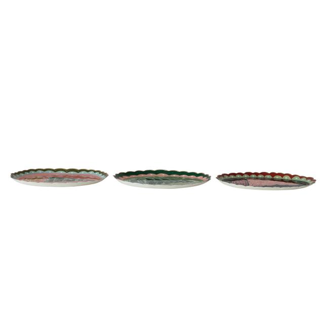 Enameled Metal Scalloped Tray with Tree & Gold Edge, 3 Styles e