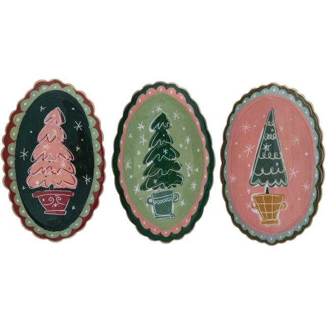 Enameled Metal Scalloped Tray with Tree & Gold Edge, 3 Styles e