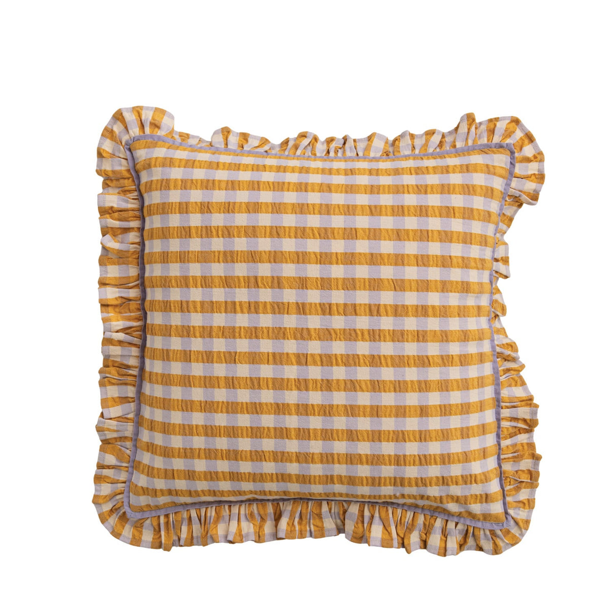 18" Square Cotton Pillow with Check Pattern & Ruffle