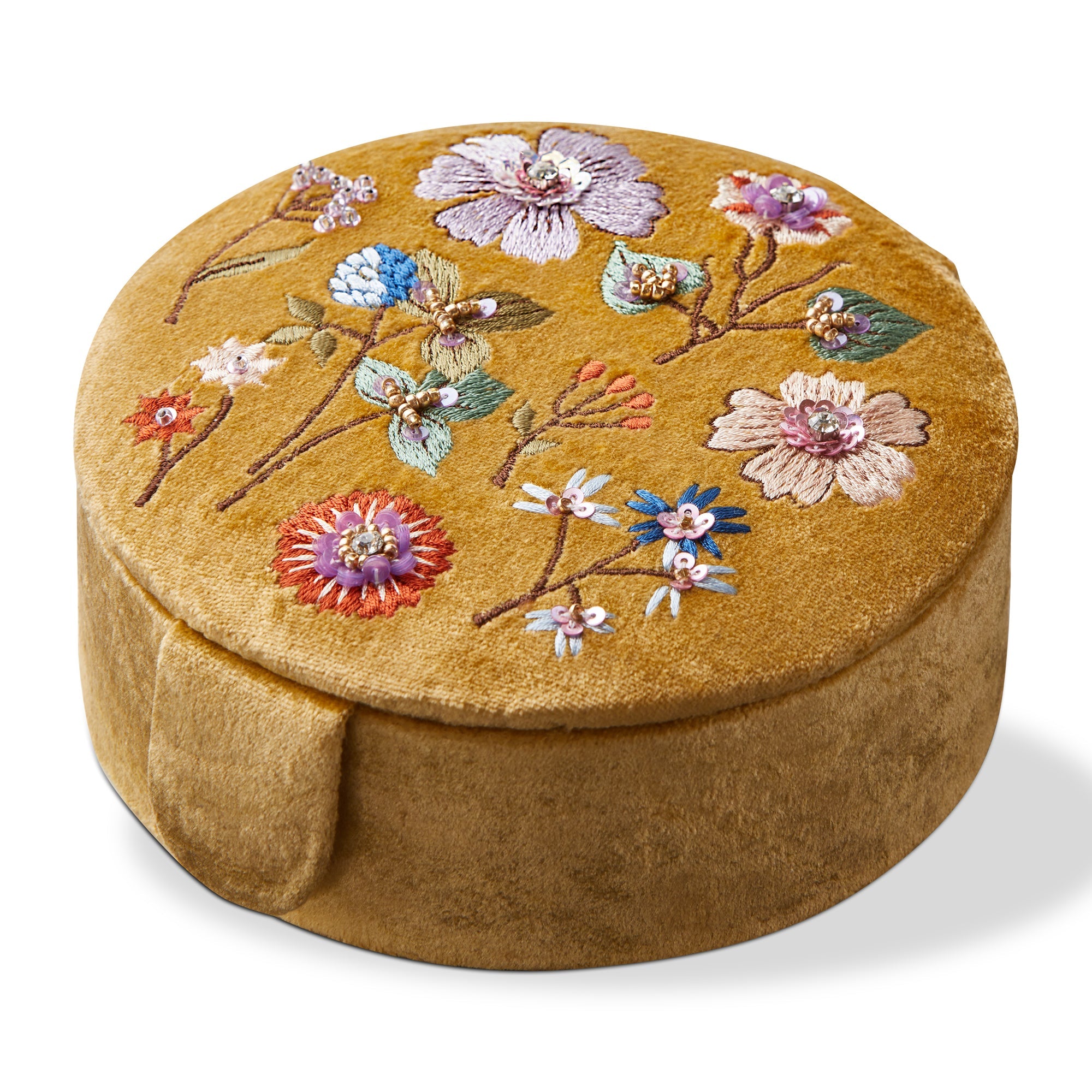 Floral Embroidered Round Box