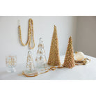Hand-Blown Etched Glass Tree with Design, Gold Finish