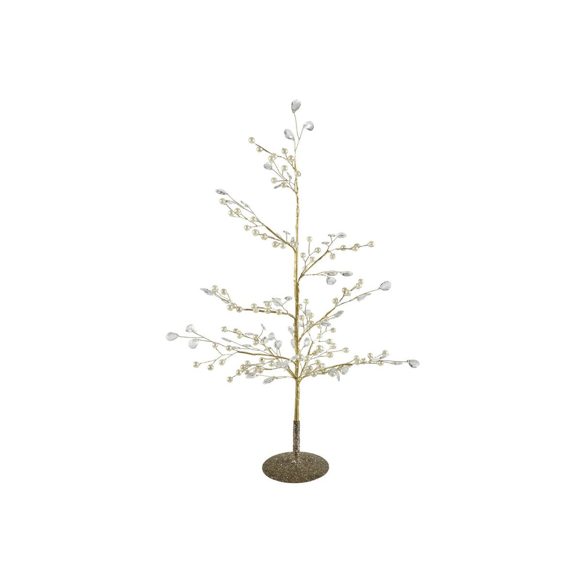 Faux Pearl, Acrylic Jewel & Metal Wire Tree with Glitter Base, Gold Finish