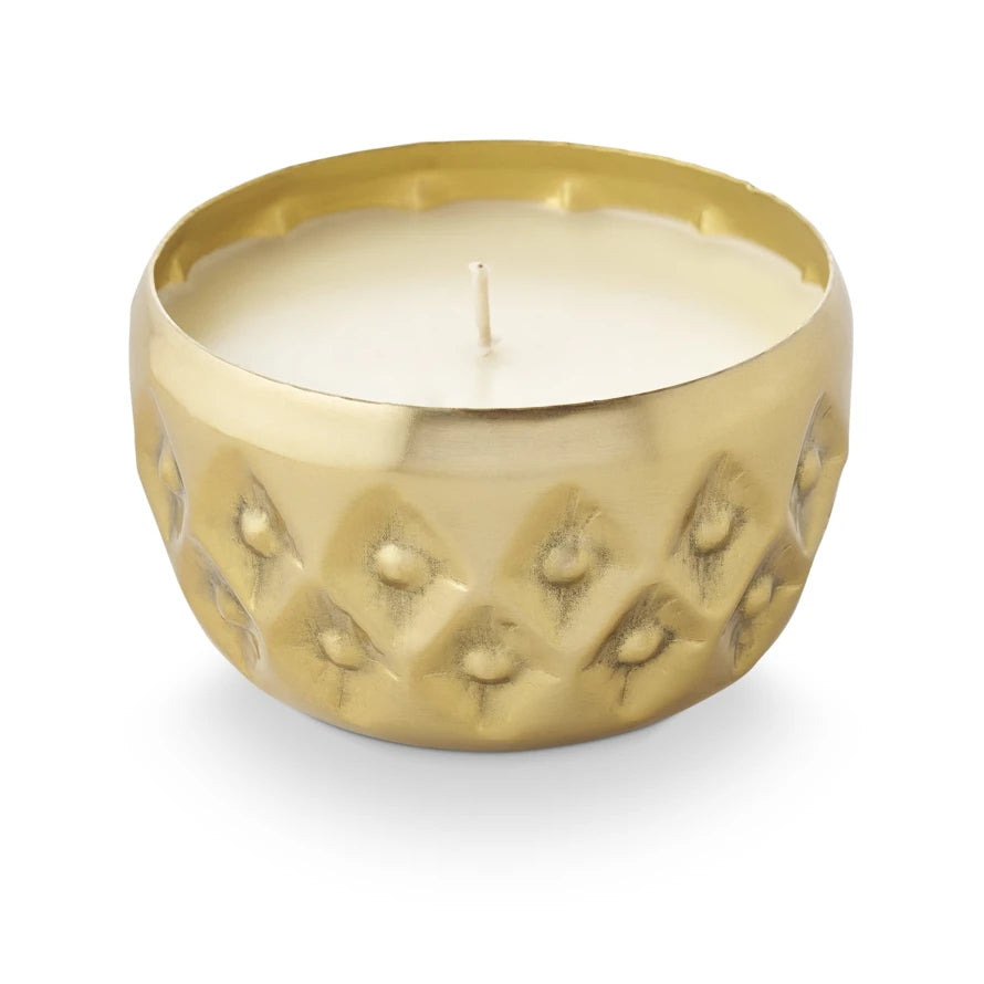 Winter White Radiant Pressed Metal Candle