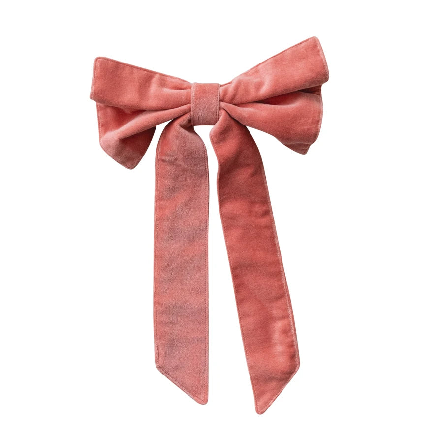 Cotton Velvet Clip-on Bow, Coral Color