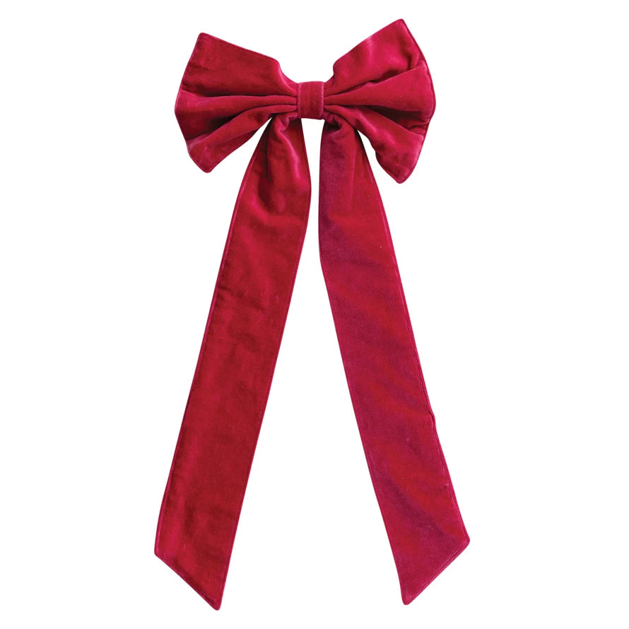 Cotton Velvet Clip-on Bow, Fuchsia Color