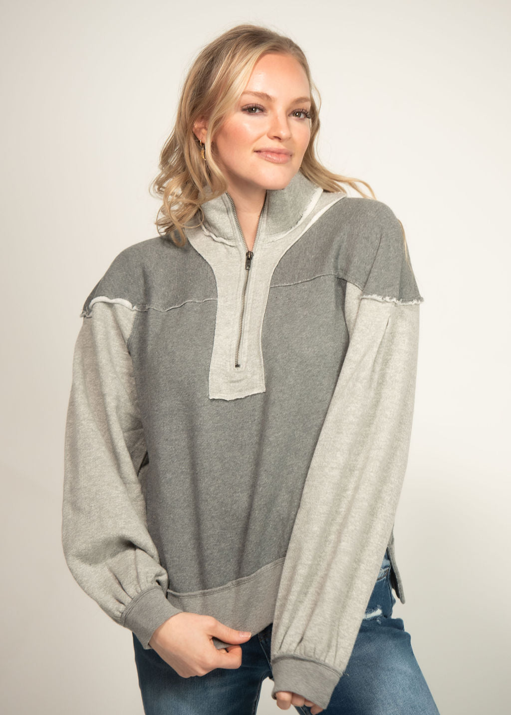 Free People Kassey Heather Grey Half Zip