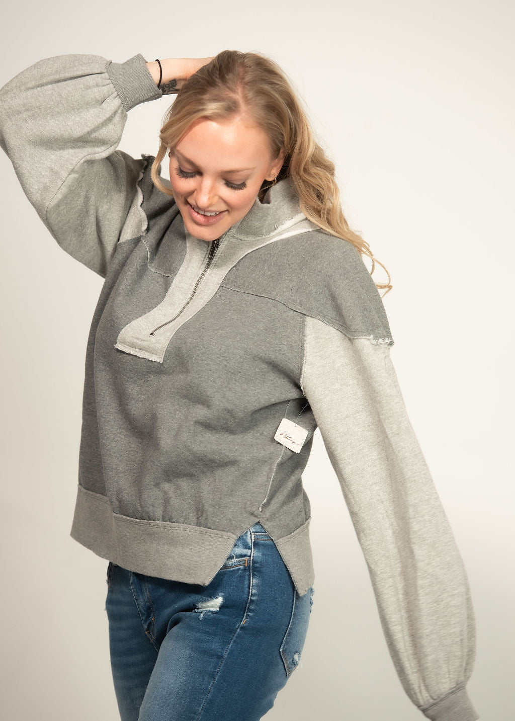 Free People Kassey Heather Grey Half Zip