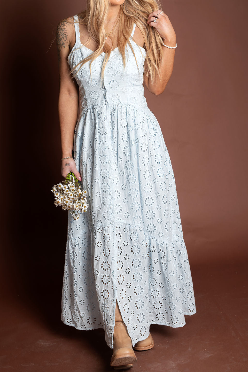 eyelet maxi dress Square Neckline Smocked Bodice Eyelet Maxi Dress main image 0